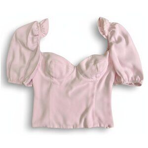 Aritzia Wilfred Novella Pastel Pink Crepe Smocked Crop Top Blouse S Puff Sleeve